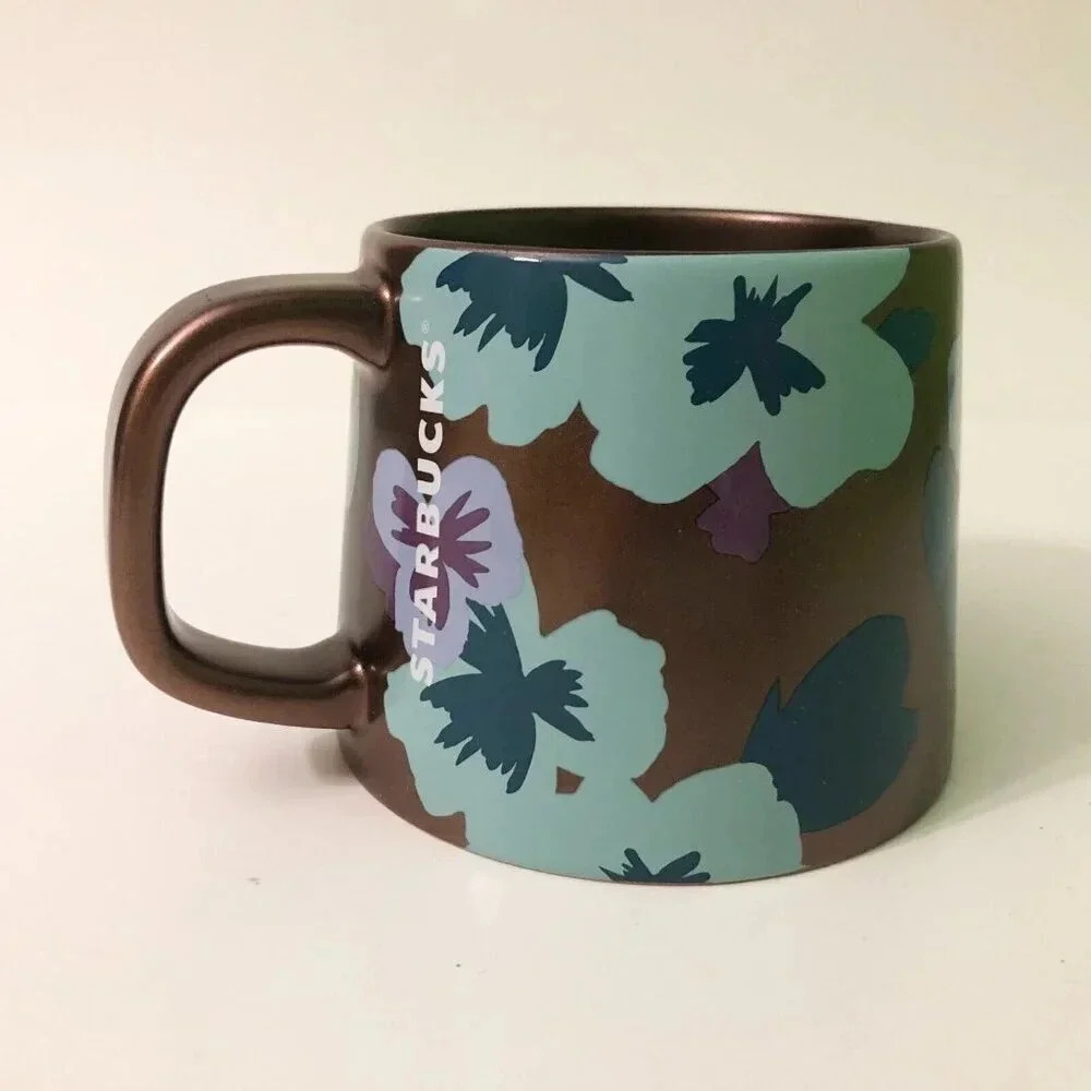 2020 Starbucks Coffee Mug Brown Bronze Copper Tone Floral Coffee Mug 14 oz